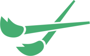 an icon of two green paint brushes crossing over each other.