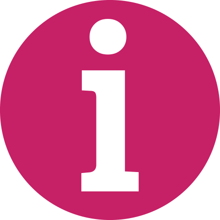 icon consisting of a lowercase "i" inscribed in a pink circle.