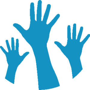 an icon of 3 blue hands reaching out.