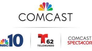 Comcast Logo: Reads COMCAST, NBC 10, Telemundo, Comcast Spector