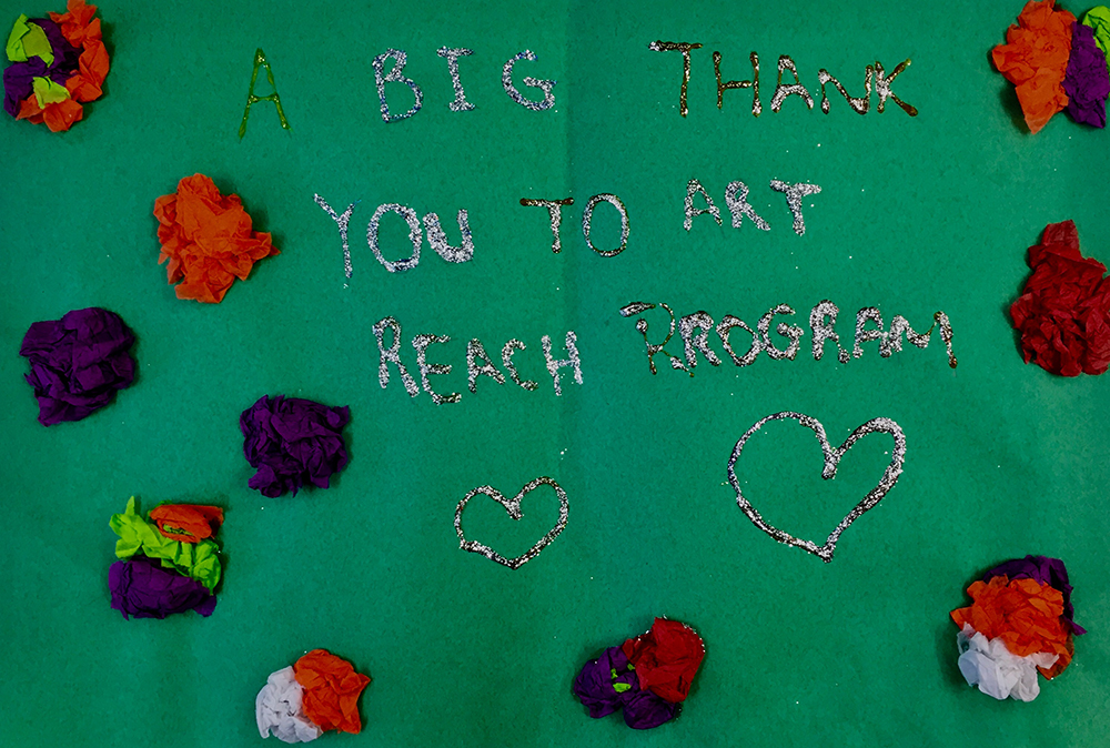 Thank you card from participant reads: "A big thank you to Art Reach Program."
