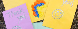 Colourful and glittery thank you notes sent to Art-Reach.