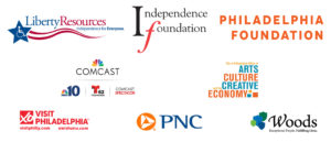 Sponsorship Logo Block Reads: Comcast, Liberty resources, The Philadelphia foundation, PNC bank and Visit Philadelphia, Woods Services