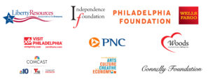 Sponsorship Logo Block Reads: Comcast, Liberty resources, The Philadelphia foundation, PNC bank and Visit Philadelphia, Woods Services, Connolly foundation
