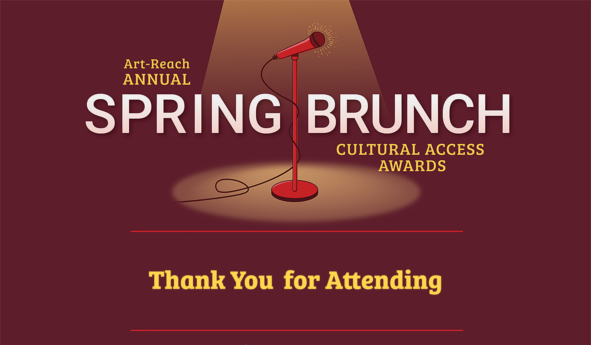 Spring Brunch logo reads: Art-Reach Annual Spring Brunch & Cultural Access Awards: thank you for attending