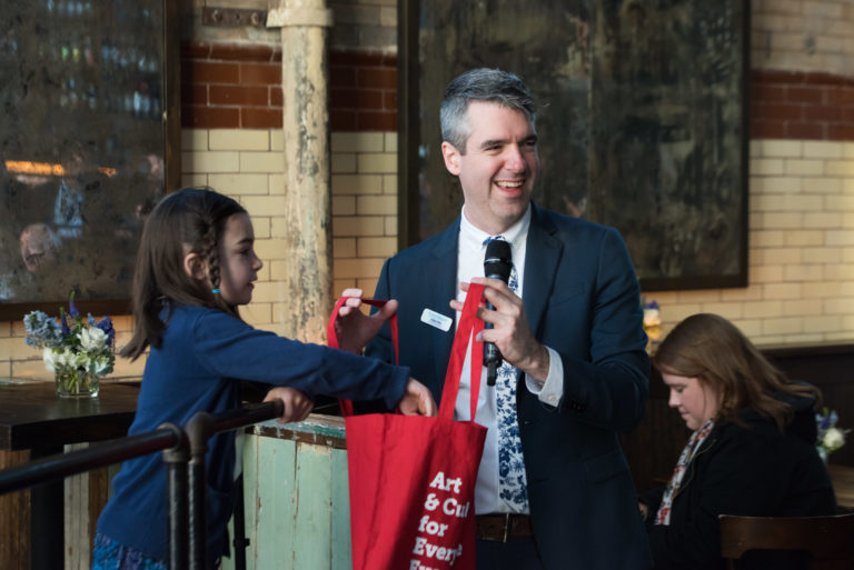 John Orr Candid Photo smiling with his daughter at 2018 Cutlural Access Award