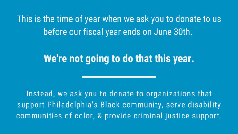 Blue logo reads: This time of year we ask you to donate before the fiscal year ends June 30th. We're not going to do that this year.