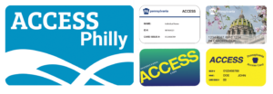 Art-Reach ACCESS Card next to grid of Pennsylvania ACCESS and EBT Cards fanned: Cherry Blossom Design, Blue Green Gradient, Yellow Medical Card, and White ACCESS card