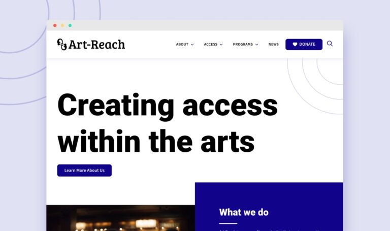a screenshot of the new art-reach website
