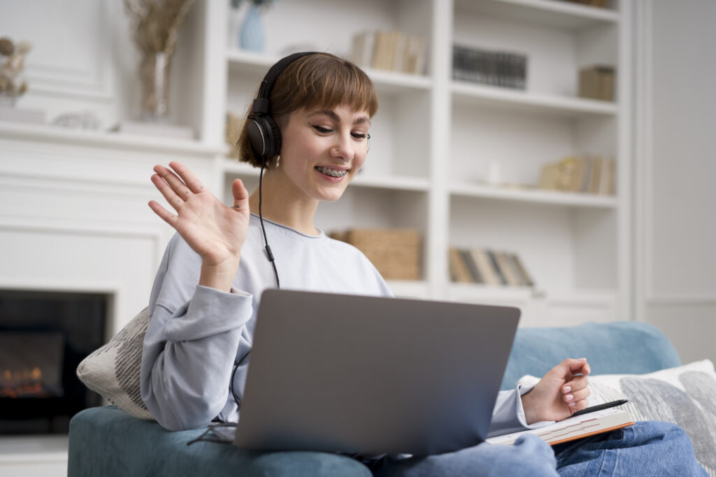 woman using laptop
